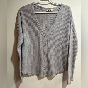 Roxy waffle knot grey button down sweater cardigan top sz S